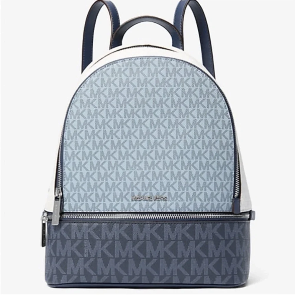 MICHAEL KORS Rhea Md Zip Color-Block Signature Logo Backpack ADMIRL MULTI NWT